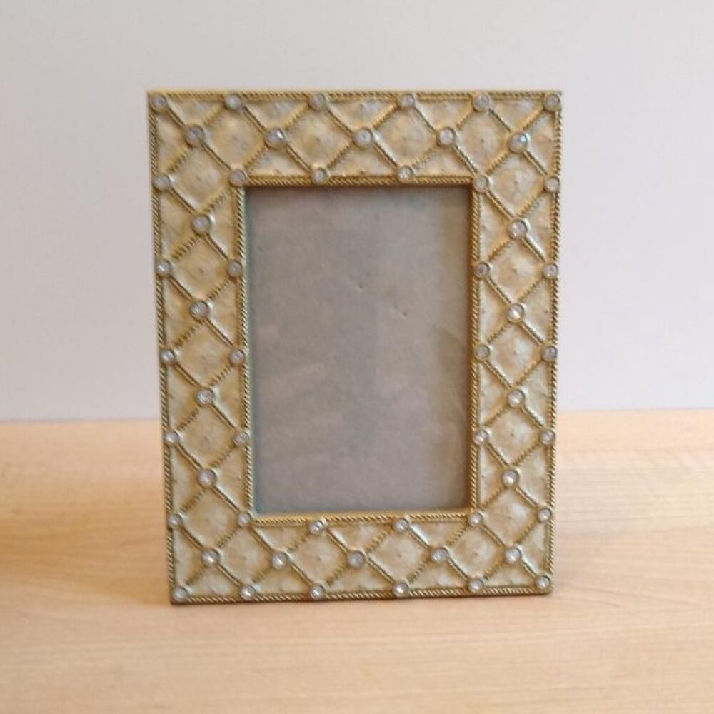 Vintage Enamel Jeweled Brass Tone Frame